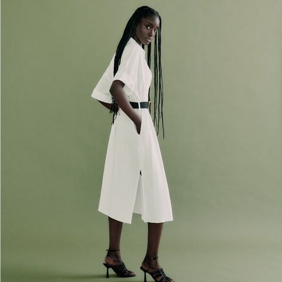 Zara Linen Blend Shirt Dress Belted New - Picture 9 of 10